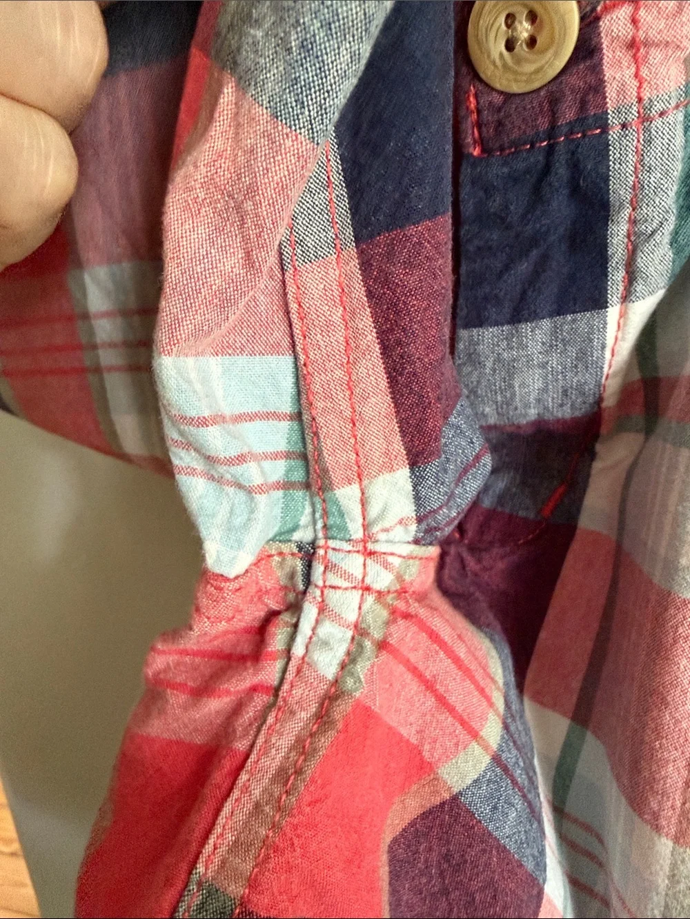 OshKosh B’gosh Plaid Shorts Boys Size 7 Red Blue Madras Cotton